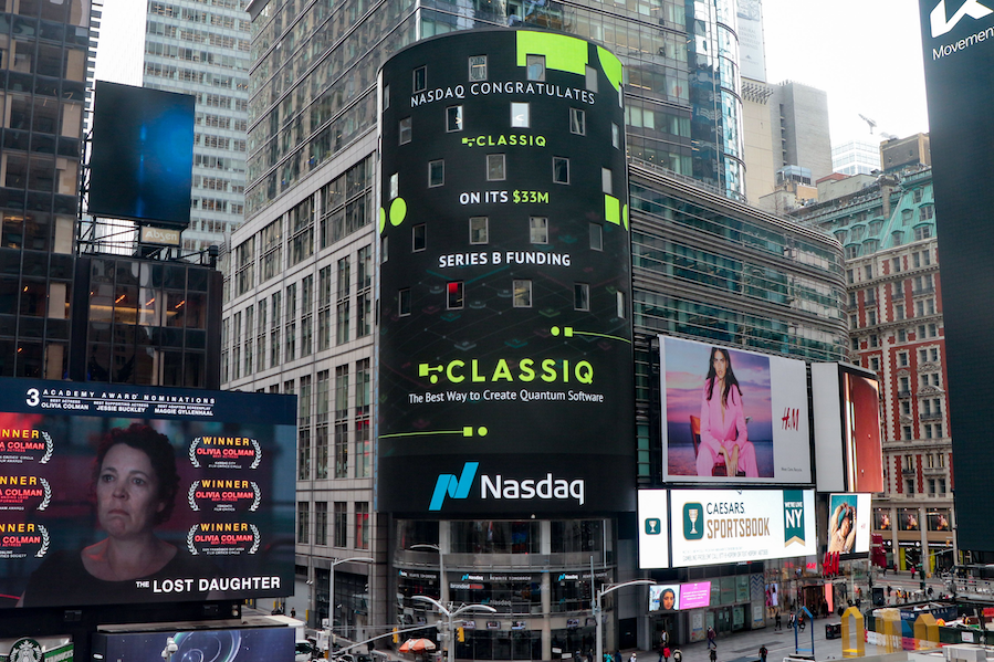 Classiq Times Square display on the Nasdaq Tower