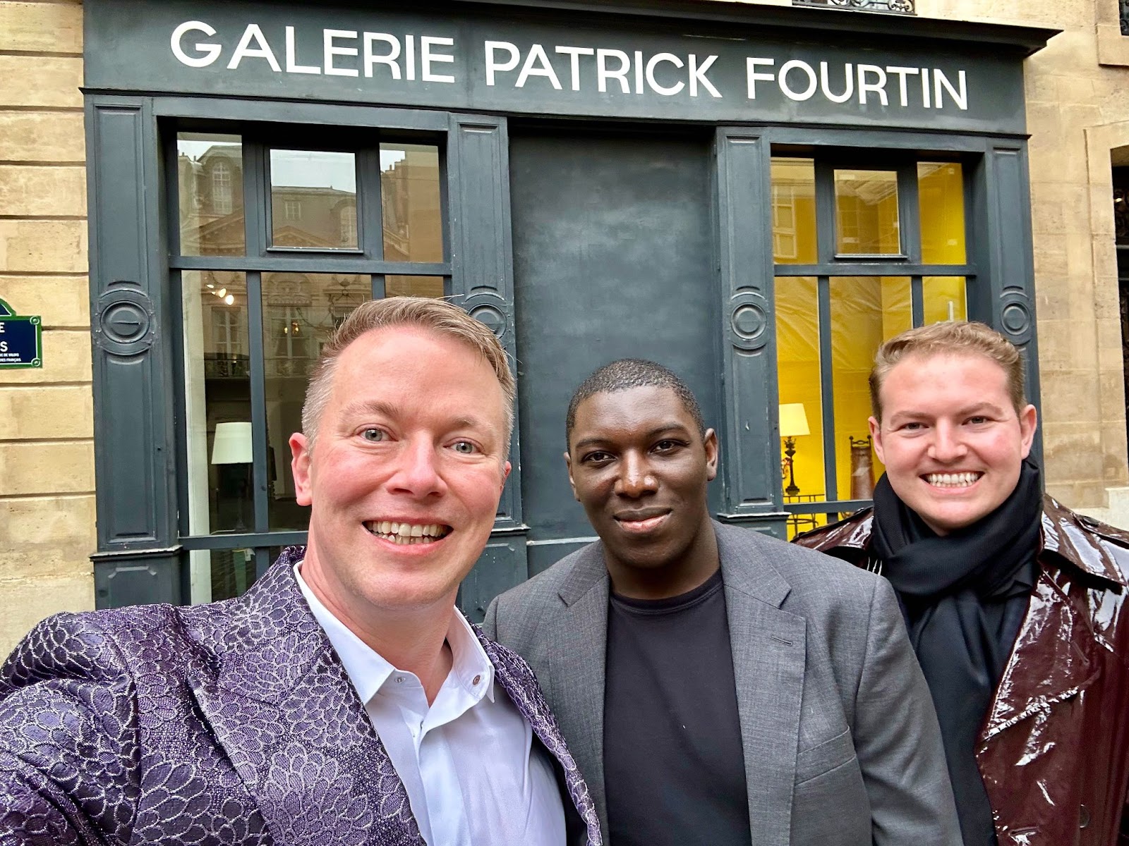 Curtis Sparrer, Mark Thomas, Brice Stanek in front of Galerie Patrick Fourtin